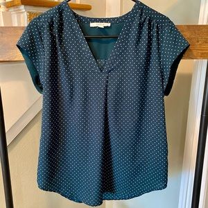 Fun2Fun dark green polka dot “Lillian” v-neck blouse size S